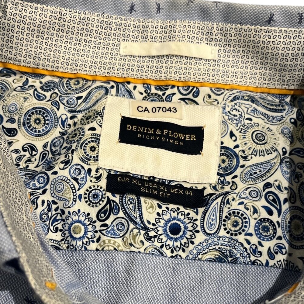 DENIM & FLOWER Men's Shortsleeved Shirt Size XL Slim Fit Dragonflies Blue - Picture 5 of 12